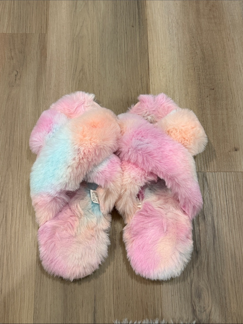 Faux Fur Pink Tie-Dye Slide Slippers